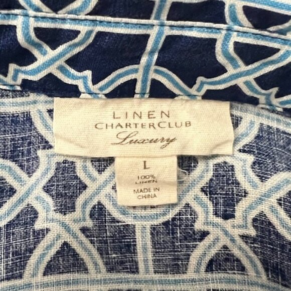 Charter Club Luxury 100% Linen Long Sleeve Roll Tab Button Up Shirt Women's Lrg - Picture 6 of 6